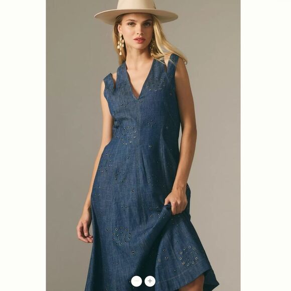 Anthropologie Grommet Denim Midi Dress - Picture 2 of 3